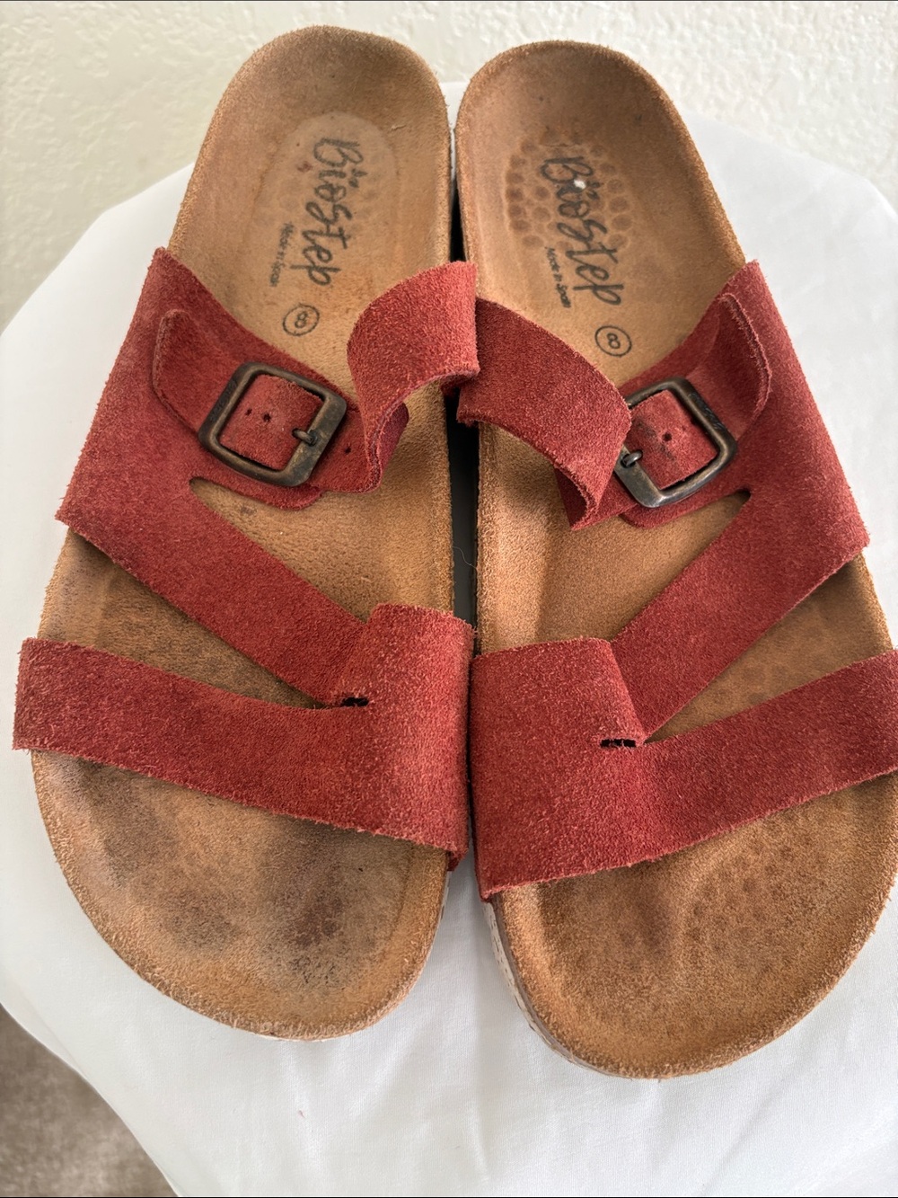Women's Rust Suede Adjustable Buckle Slide Sandals size 8 Biostep - Picture 2 of 8